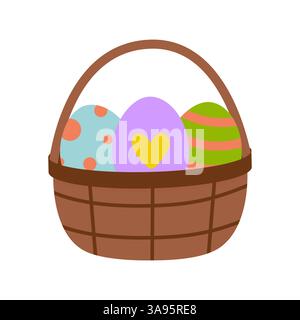 Colorful Easter eggs in a woven basket ready for celebration Stock Vector