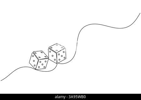 Game dice continuous one line drawing simple outline vector icon Stock Vector