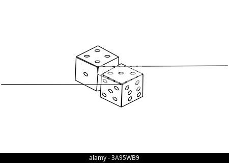 Game dice continuous one line drawing simple outline vector icon Stock Vector