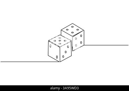 Game dice continuous one line drawing simple outline vector icon Stock Vector