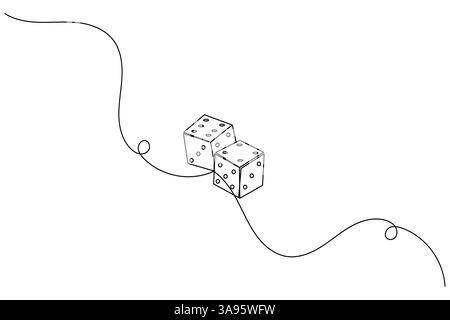 Game dice continuous one line drawing simple outline vector icon Stock Vector