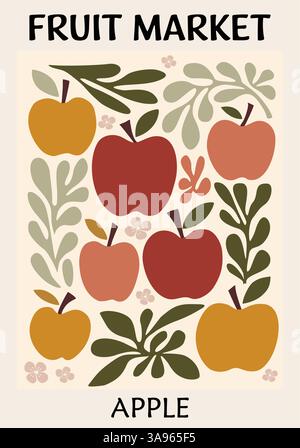 Abstract Fruit Market Apple retro art poster Stock Vector