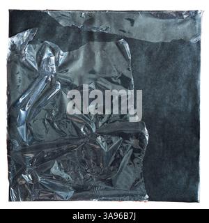 Black paper vinyl album cover with peeled plastic wrap packaging on white background with clipping path Stock Photo