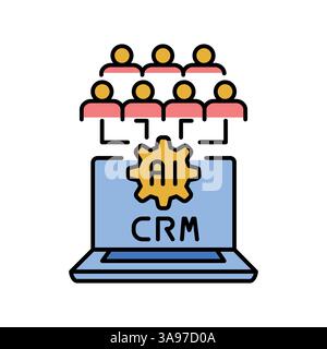 ai-driven crm line icon. Vector isolated element. Editable stroke. Stock Vector