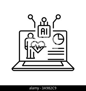 AI analysis of symptoms black line icon for digital and print projects. Minimal clean icons for apps and websites. Modern simple icons for UI UX and b Stock Vector