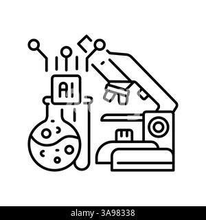 AI clinical trial analysis black line icon for digital and print projects.  Minimal clean icons for apps and websites. Modern simple icons for UI UX a Stock Vector