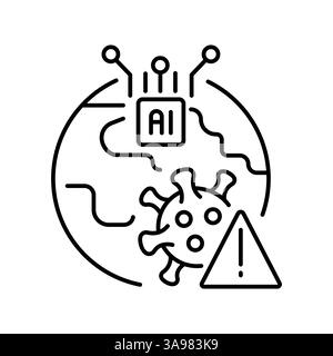 AI forecasting epidemics black line icon for digital and print projects.  Minimal clean icons for apps and websites. Modern simple icons for UI UX and Stock Vector