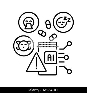 AI in drug monitoring black line icon for digital and print projects.  Minimal clean icons for apps and websites. Modern simple icons for UI UX and br Stock Vector