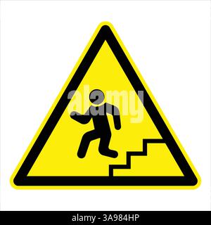 Watch your step, caution advised, a yellow and black warning sign indicating steps or stairs Stock Vector