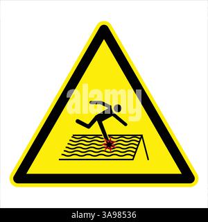 Yellow triangular warning sign indicating risk of falling through fragile roof material Stock Vector