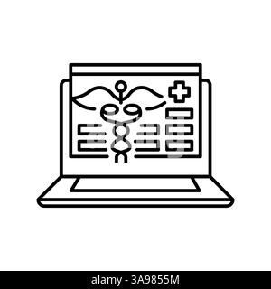 AI medical record automation black line icon for digital and print projects.  Minimal clean icons for apps and websites. Modern simple icons for UI UX Stock Vector
