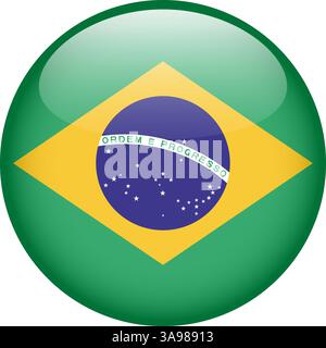 flag of Brazil, button round glossy icon Stock Vector