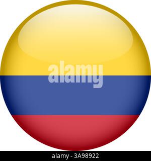 flag of Colombia, button round glossy icon Stock Vector
