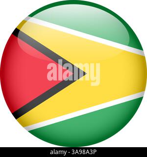 flag of Guyana, button round glossy icon Stock Vector