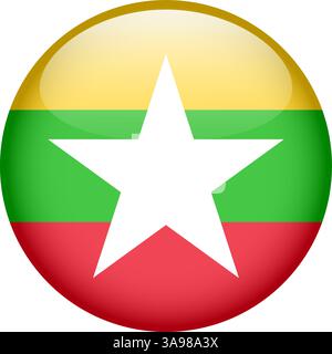 flag of Myanmar, button round glossy icon Stock Vector