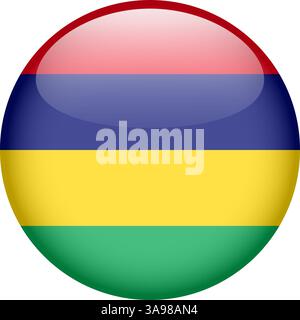 flag of Mauritius, button round glossy icon Stock Vector