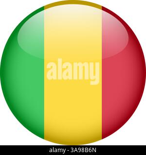 flag of Mali, button round glossy icon Stock Vector