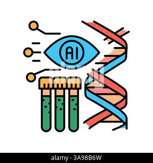 AI DNA analysis black line icon for digital and print projects.  Minimal clean icons for apps and websites. Modern simple icons for UI UX and branding Stock Vector
