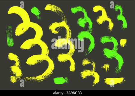 Highlights brush stroke paint squiggles lines. Hand drawn bright confetti. Linear neon dye scribble elements set isolated on dark background. Vector d Stock Vector