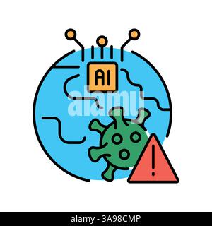 AI forecasting epidemics black line icon for digital and print projects.  Minimal clean icons for apps and websites. Modern simple icons for UI UX and Stock Vector