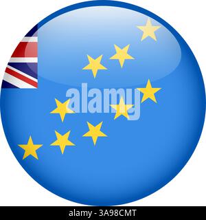 flag of Tuvalu, button round glossy icon Stock Vector