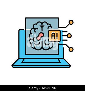 AI Alzheimer's Disease detection black line icon for digital and print projects.  Minimal clean icons for apps and websites. Modern simple icons for U Stock Vector