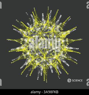 Sphere with Connected Lines and Dots. Global Digital Connections. Wireframe Illustration. Abstract 3D Grid Design. Technology Style. Stock Vector