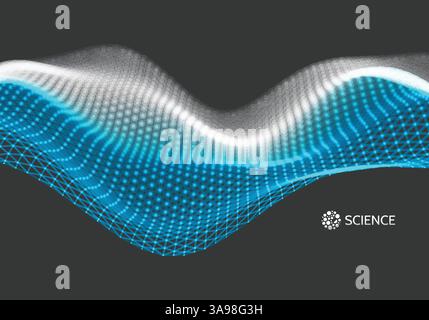 Wave with Connected Lines and Dots. Glowing Grid. Connection Structure. Wireframe Vector Illustration. Stock Vector
