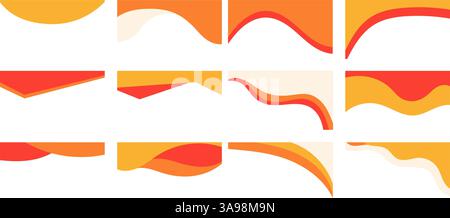 A set of vibrant header designs showcasing orange and red gradient shapes with smooth wavy patterns and sharp geometric elements Stock Vector