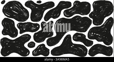 Organic shapes chalk set. Irregular blob figures. Random abstract fluid forms. Uneven shape splashes. Wavy blob stains. Curvy flat drops. Vector hand Stock Vector