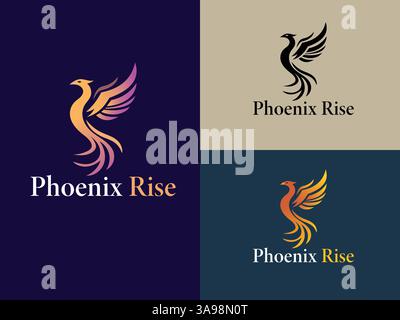 Rebirth Flame Logo: A dynamic phoenix rising from flames, representing resilience, new beginnings, and limitless potential. Stock Vector