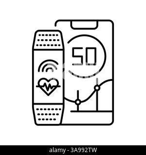 fitness tracker black line icon for digital and print projects.  Minimal clean icons for apps and websites. Modern simple icons for UI UX and branding Stock Vector