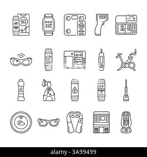 Smart devices black line icons for digital and print projects.  Minimal clean icons for apps and websites. Modern simple icons for UI UX and branding Stock Vector