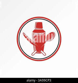 Logo design graphic concept creative premium vector stock image top sell cocktail shaker spoon knife drink alcohol wine bartender food club kitchen Stock Vector
