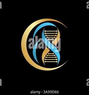 Logo design graphic concept creative premium vector stock image top sell circle swoosh initial C font DNA helix infinity medical health care atom cell Stock Vector