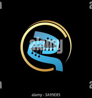 Logo design graphic concept creative premium vector stock image top sell circle swoosh initial R CR font DNA helix infinity tech health evolution life Stock Vector