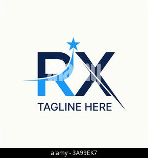 Logo design graphic concept creative premium vector stock image top sell text word RX sans serif font swoosh star arrow to typography insurance group Stock Vector