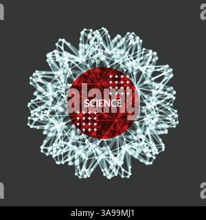 Crystal. Object with connected lines and dots. Molecular grid. 3d futuristic technology style for chemistry and science. Vector illustration. Stock Vector