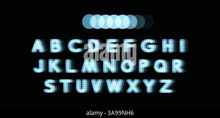Neon light alphabet. Dotted font. Abstract vector background with letter signs. Design elements. Stock Vector