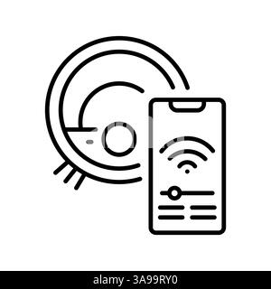 robot vacuum cleaner black line icon for digital and print projects.  Minimal clean icons for apps and websites. Modern simple icons for UI UX and bra Stock Vector