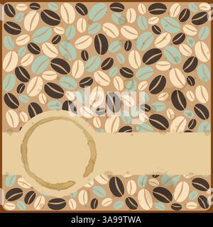 Grunge retro vintage card with stains and coffee beans on a grunge background. Eps 10 Stock Vector