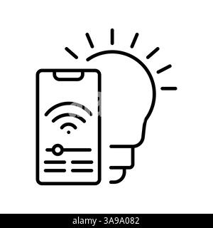 Smart lamp black line icon for digital and print projects.  Minimal clean icons for apps and websites. Modern simple icons for UI UX and branding Stock Vector