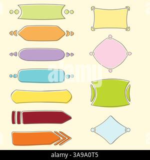 Set of multicolored banners and frames in hand drawn style Stock Vector