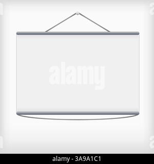 White projection screen hanging from wall Stock Vector