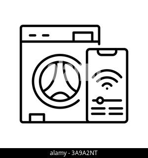 smart washing machine black line icon for digital and print projects.  Minimal clean icons for apps and websites. Modern simple icons for UI UX and br Stock Vector