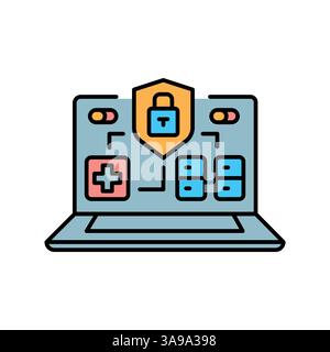 Cybersecurity in medicine line icon. Vector isolated element. Editable stroke. Stock Vector