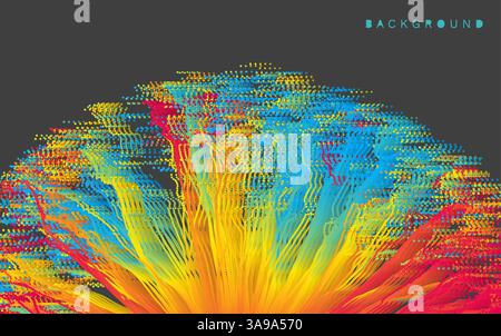 Point explode. Array with dynamic emitted particles. 3d technology style. Abstract background. Vector illustration. Stock Vector