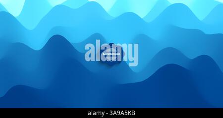 Blue abstract background. Realistic landscape with waves. Cover design template. 3d vector illustration. Stock Vector