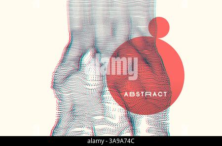 Wave with connected dots. 3D grid surface in technology style. Abstract background. Vector illustration with particle. Stock Vector