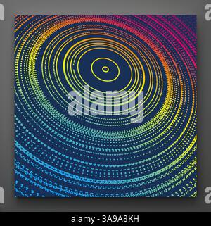 Abstract circular background with dynamic dots. Radial structure for science or technology.  Network illustration with particle. 3D grid surface. Stock Vector